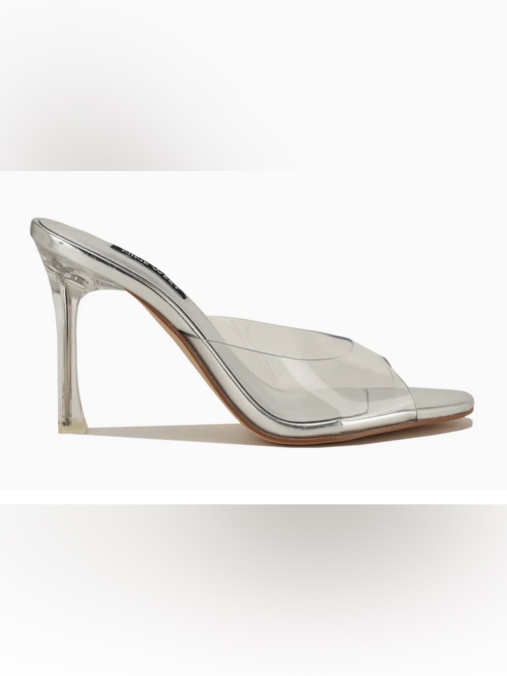 Nine West Kisco Mule Sandal Silver Clear Vinyl Heels NEW 8.5 - Picture 3 of 5